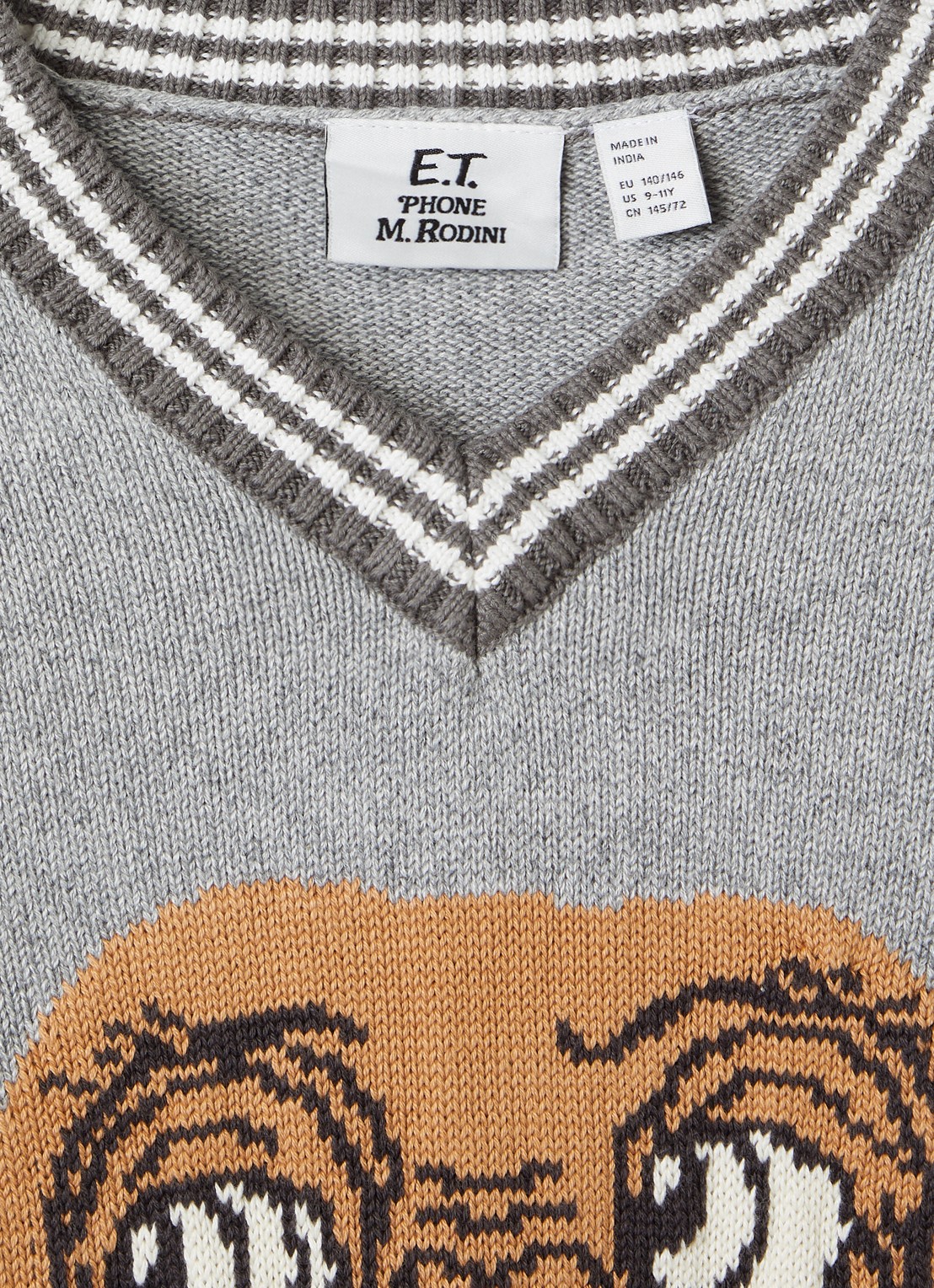 Mini Rodini E.T. Intarsia fijngebreide trui met ingebreid patroon - detail 3 grijs