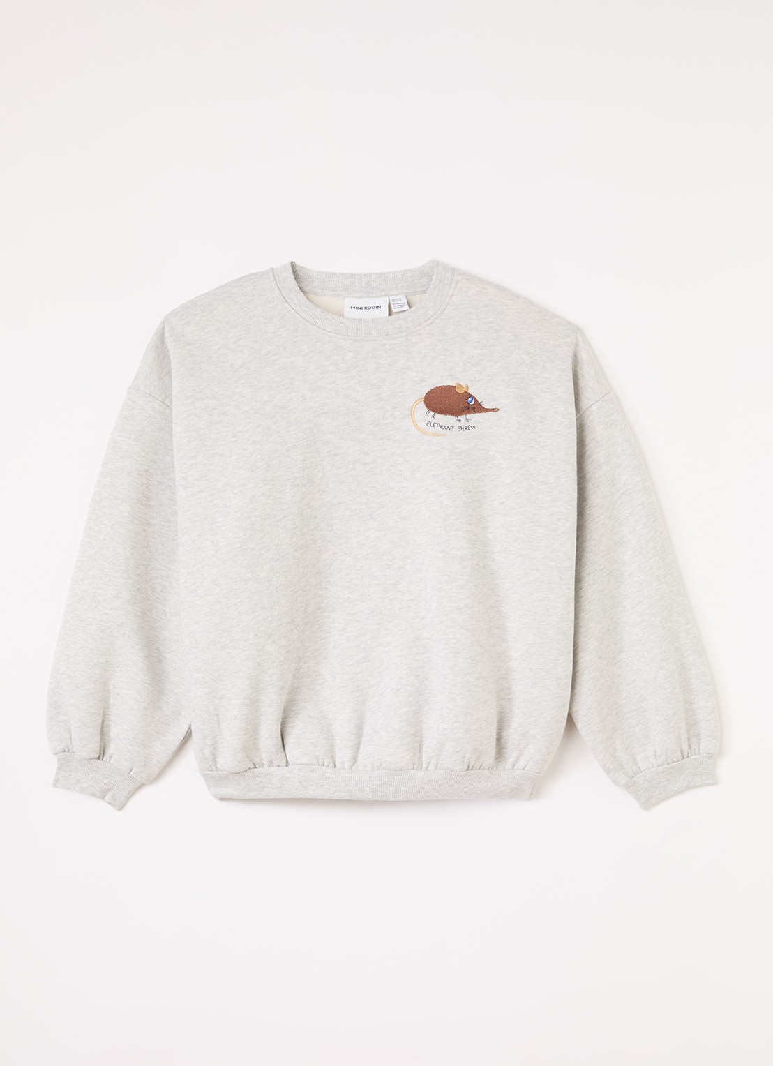 Mini Rodini Elephant shrew sweater met print  - voorkant grijsmele