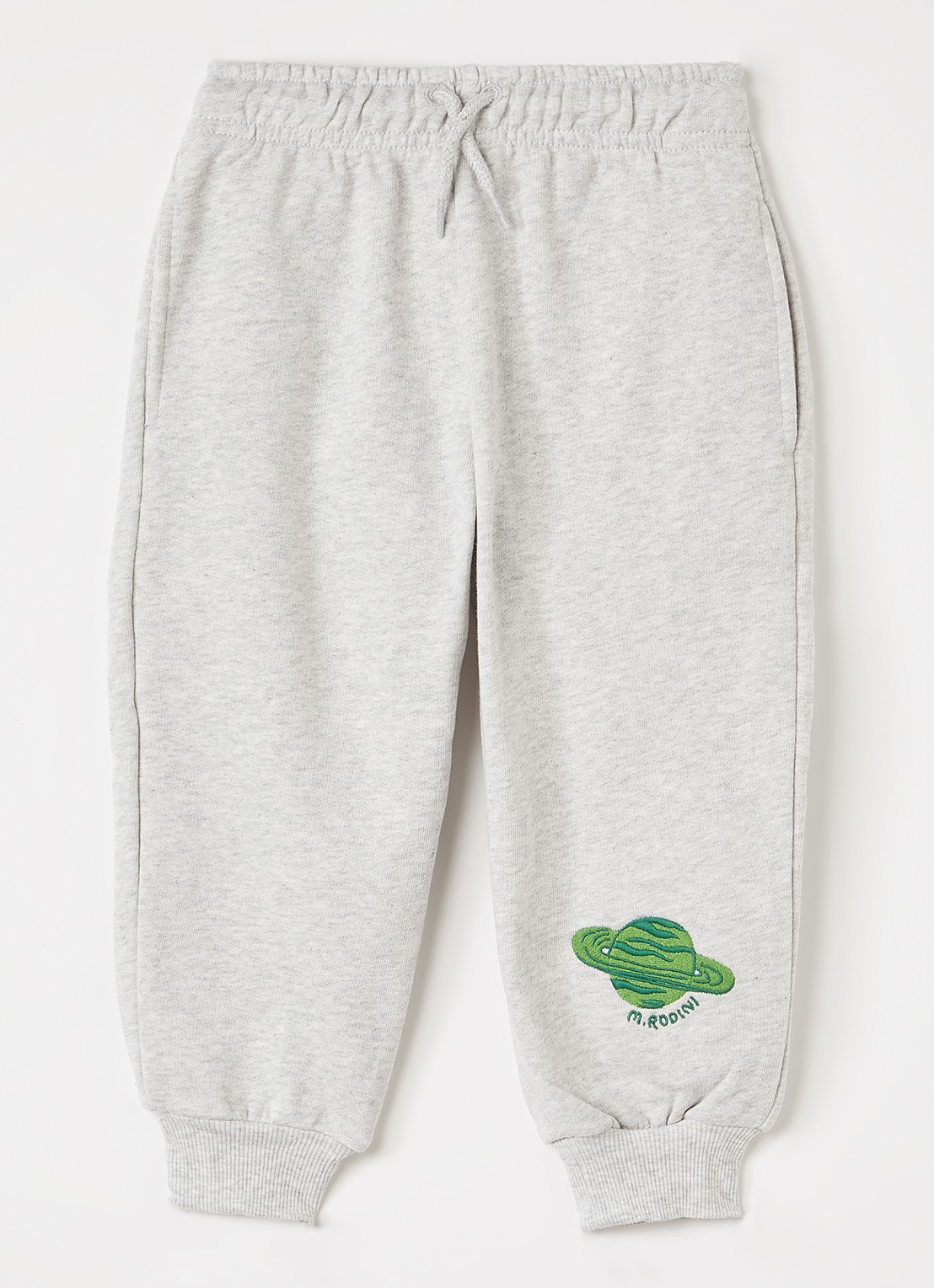 Mini Rodini EMB tapered fit joggingbroek met borduring - voorkant 3 grijsmele