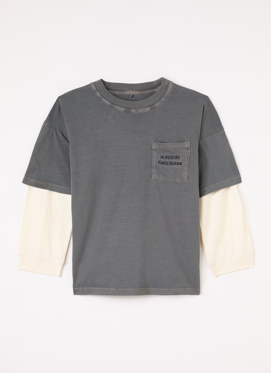 Mini Rodini Field Notes longsleeve met logoborduring  - voorkant 2 grijs