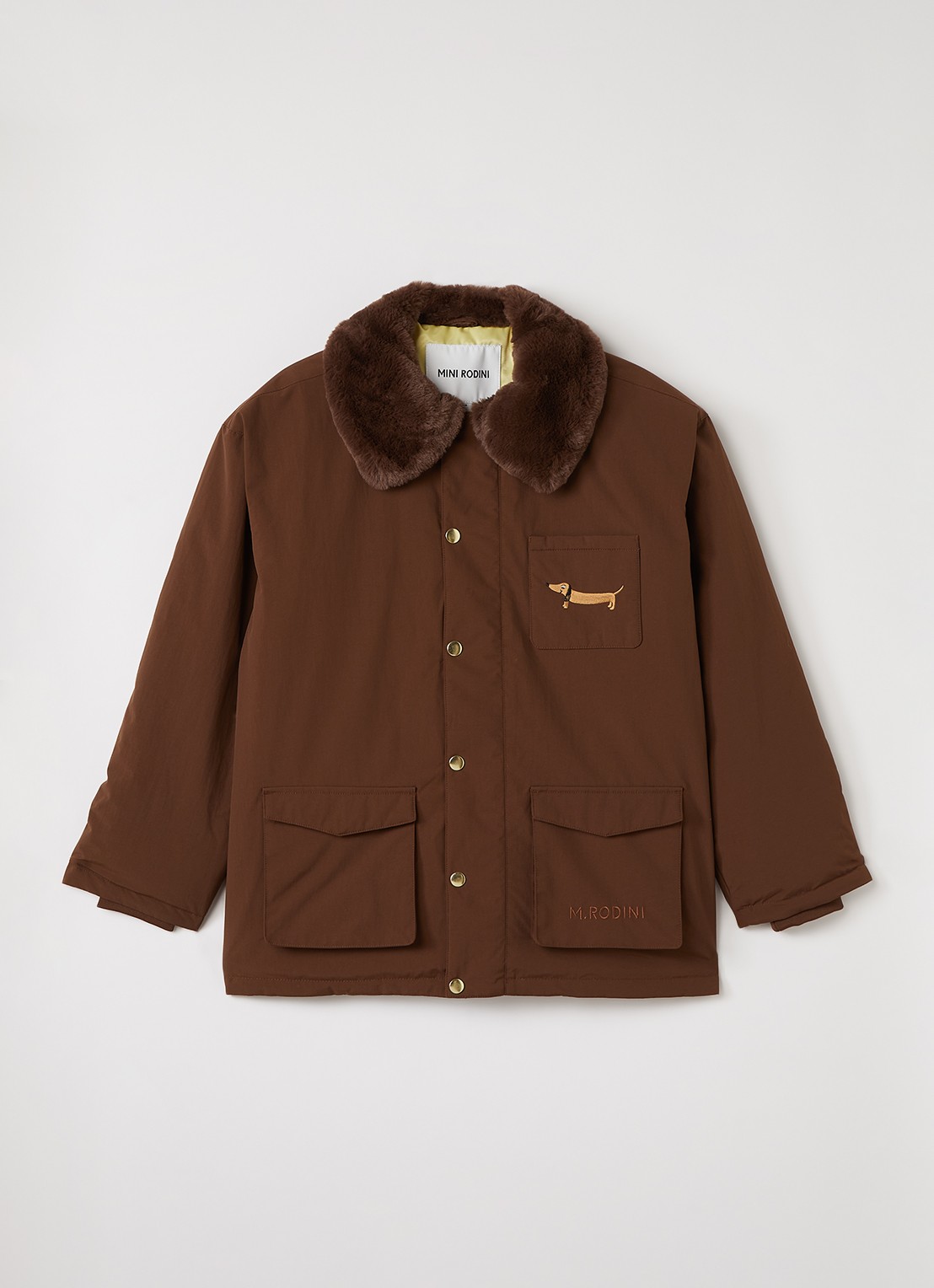 Mini Rodini Gewatteerde parka met klepzakken - voorkant bruin