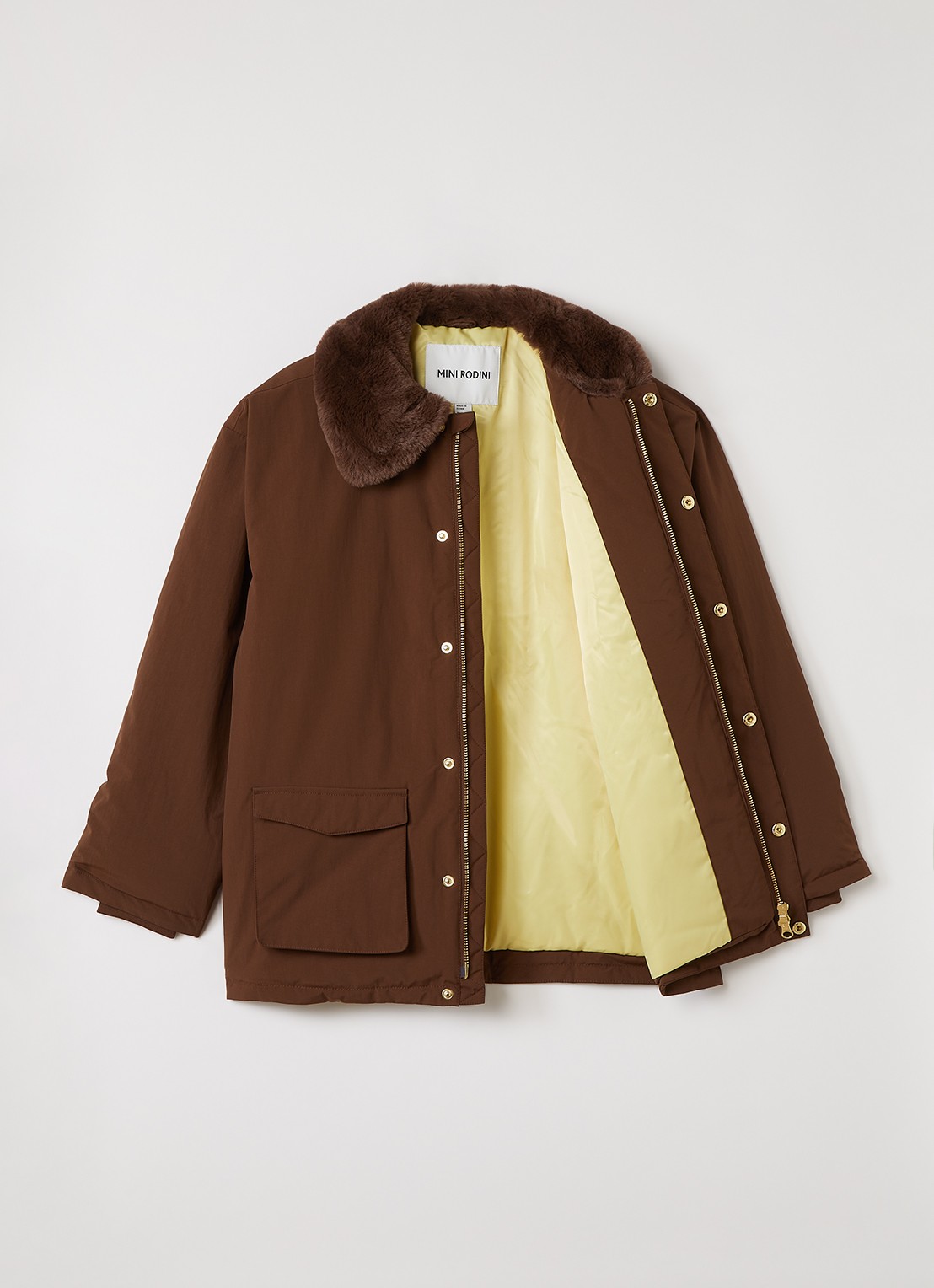 Mini Rodini Gewatteerde parka met klepzakken - voorkant 2 bruin