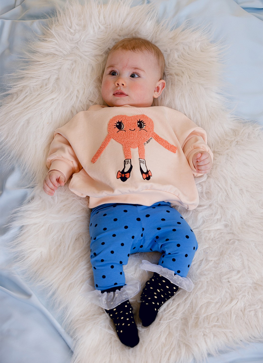 Mini Rodini Heart In Shoes sweater met borduring - voorkant 5 lichtroze