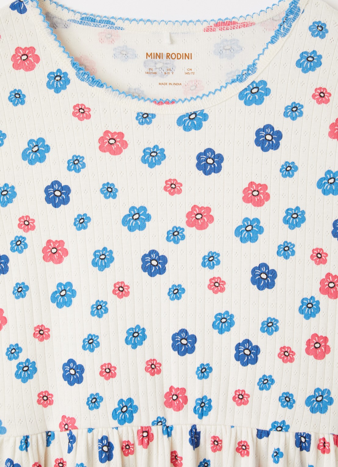 Mini Rodini Jurk met bloemenprint - detail gebroken wit