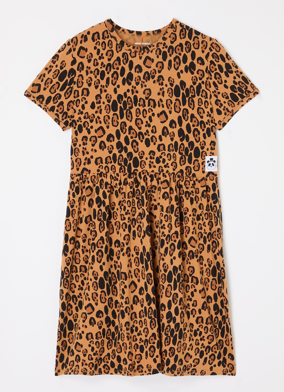 Mini Rodini Jurk  met panterprint  - voorkant camel