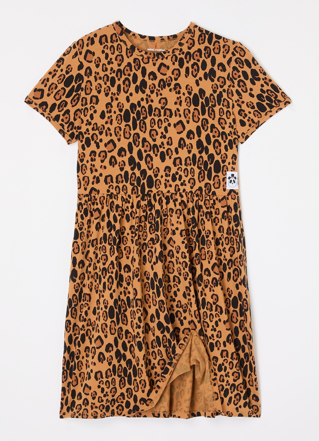 Mini Rodini Jurk  met panterprint  - voorkant 2 camel