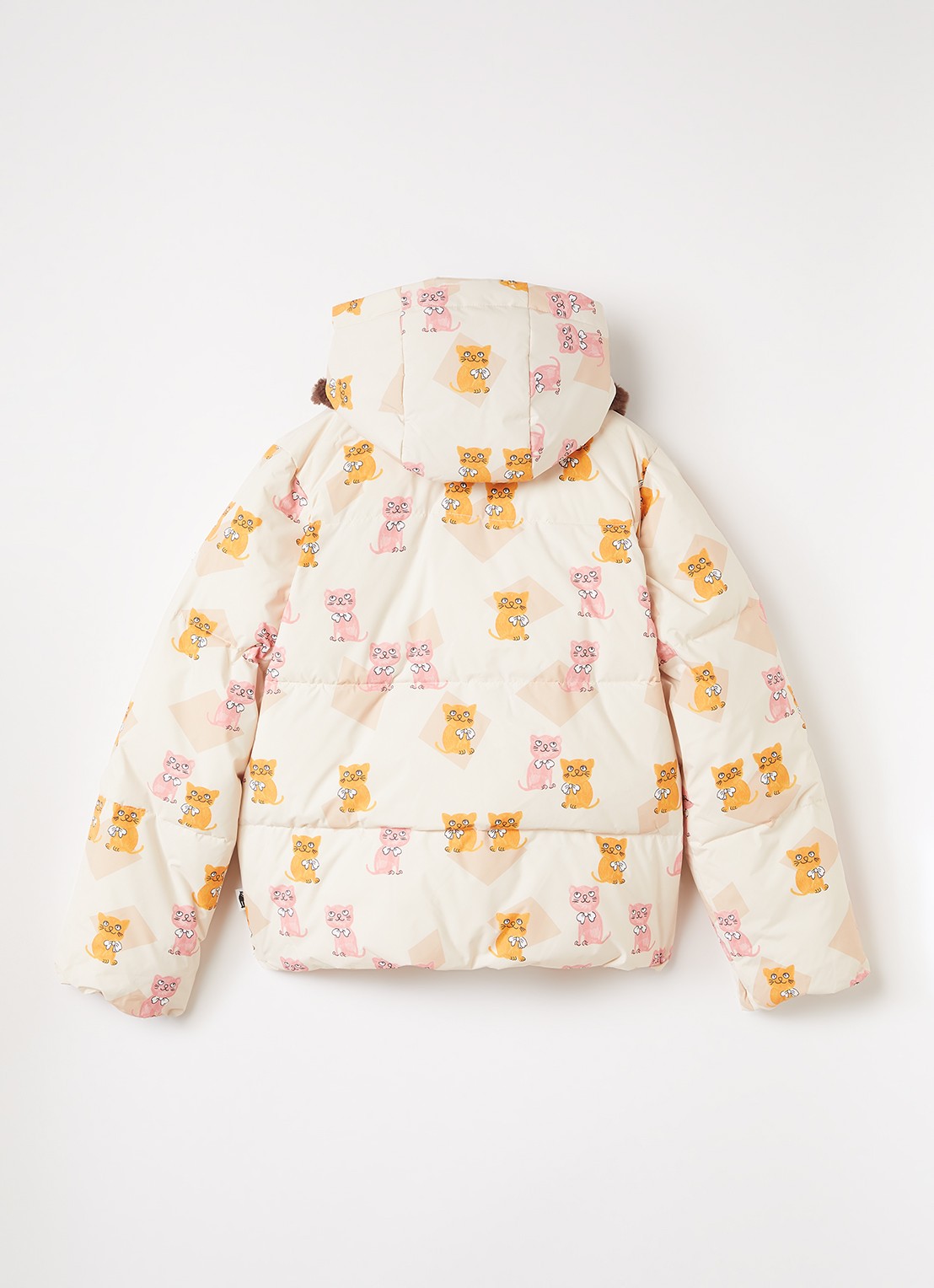 Mini Rodini Kittens puffer jack met details van imitatiebont - achterkant beige