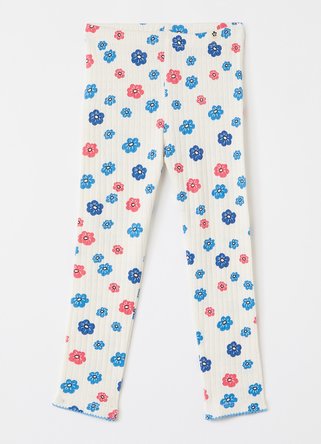 Mini Rodini Legging met bloemenprint - voorkant gebroken wit