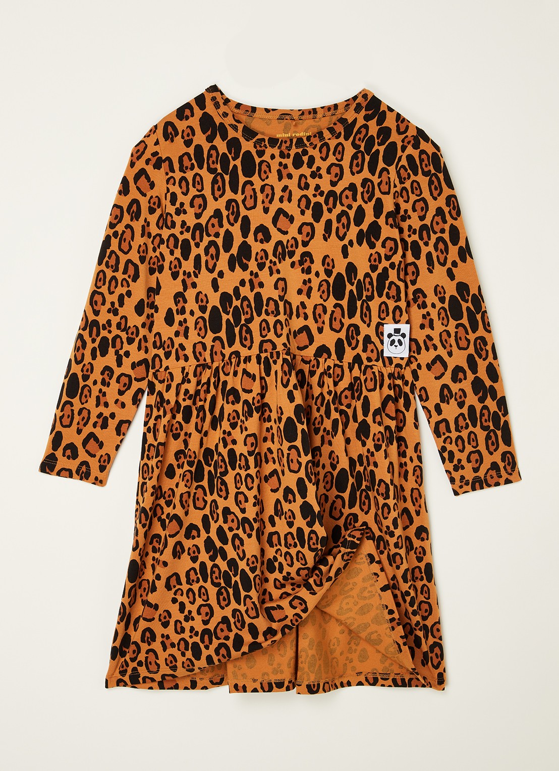 Mini Rodini Leopard jurk  met panterprint - achterkant oranjebruin