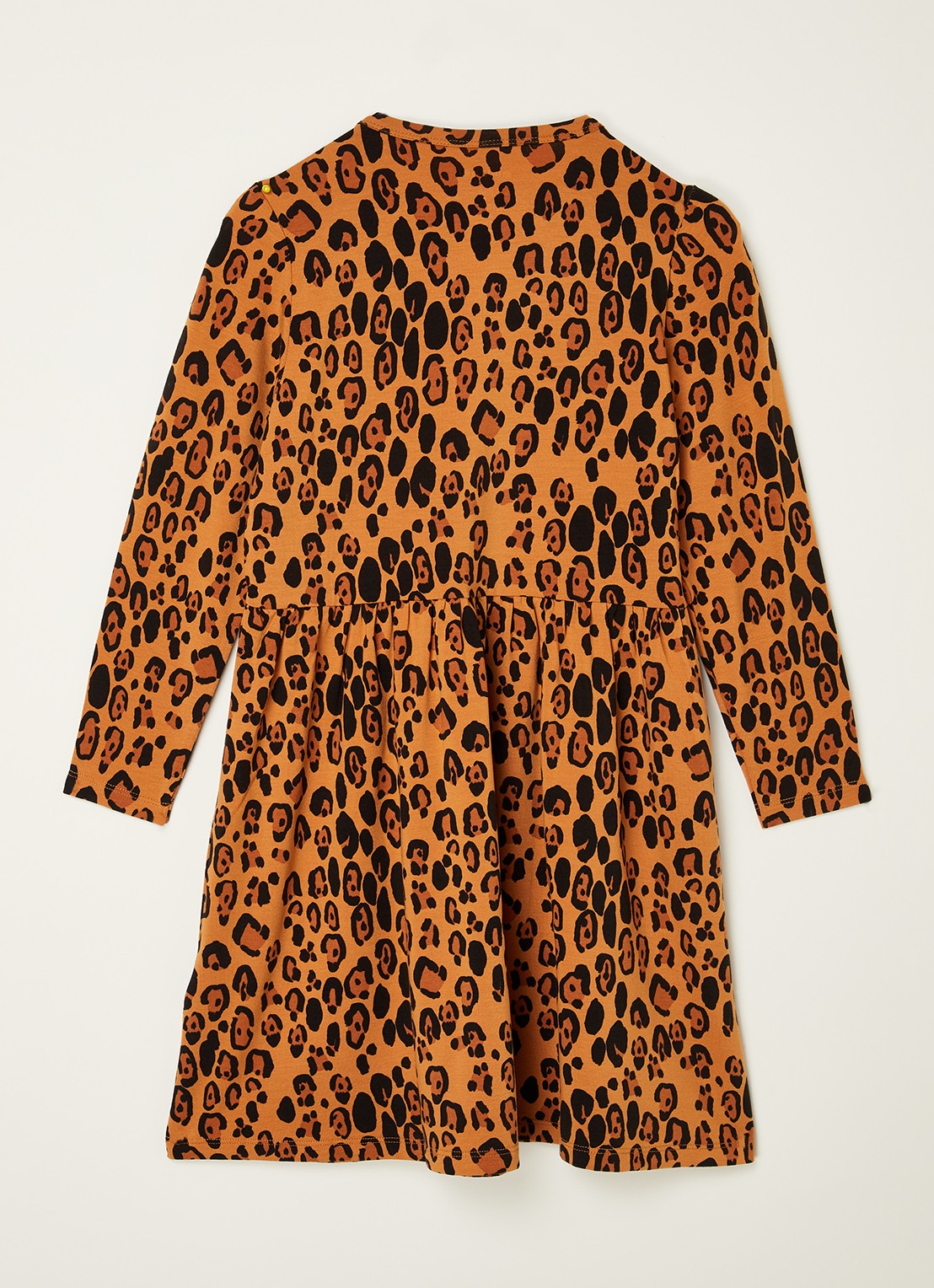 Mini Rodini Leopard jurk  met panterprint - voorkant 3 oranjebruin