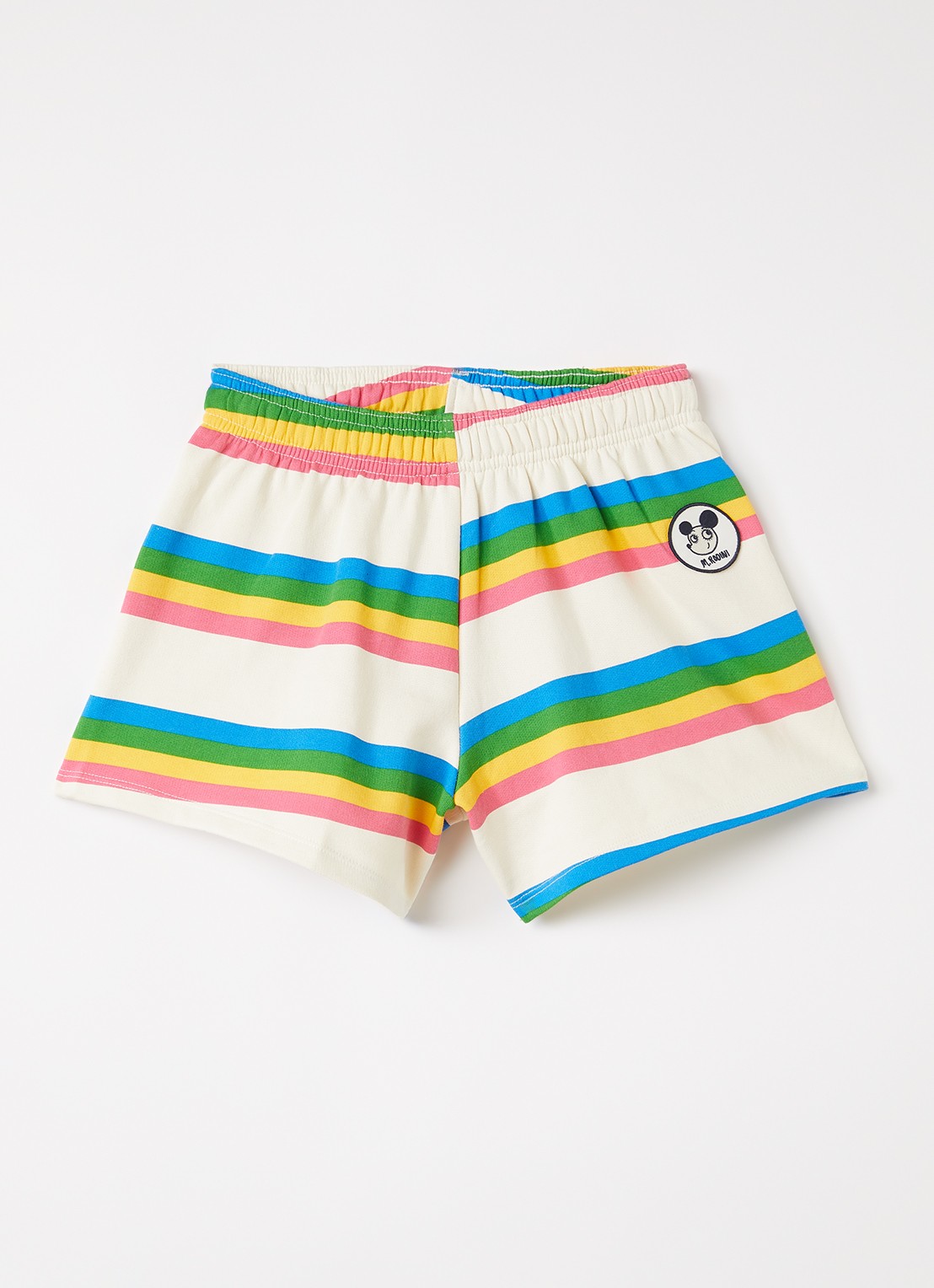 Mini Rodini Loose fit korte joggingbroek met streepprint - voorkant gebroken wit