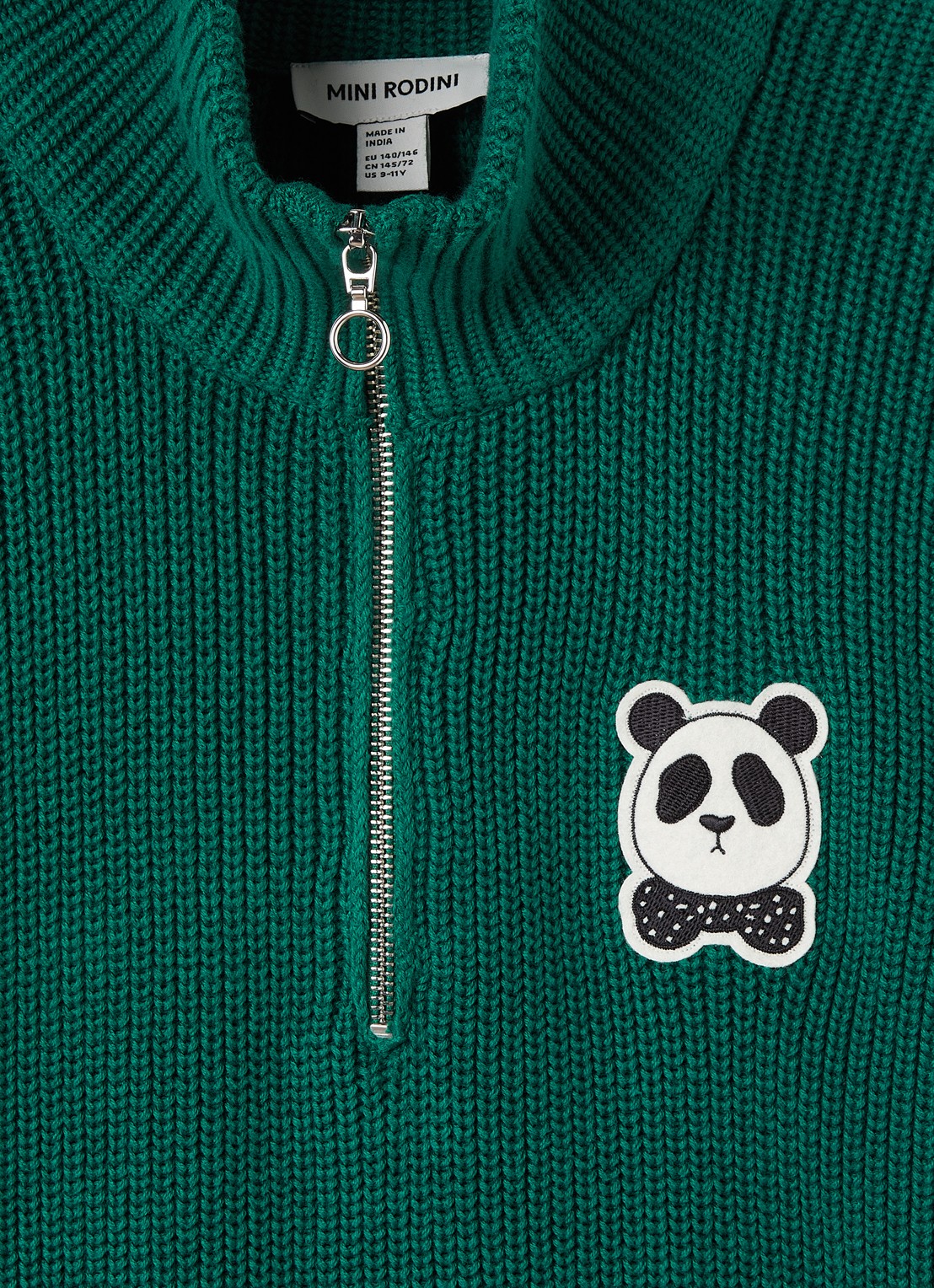 Mini Rodini Panda grofgebreide trui met borduring - detail 3 donkergroen