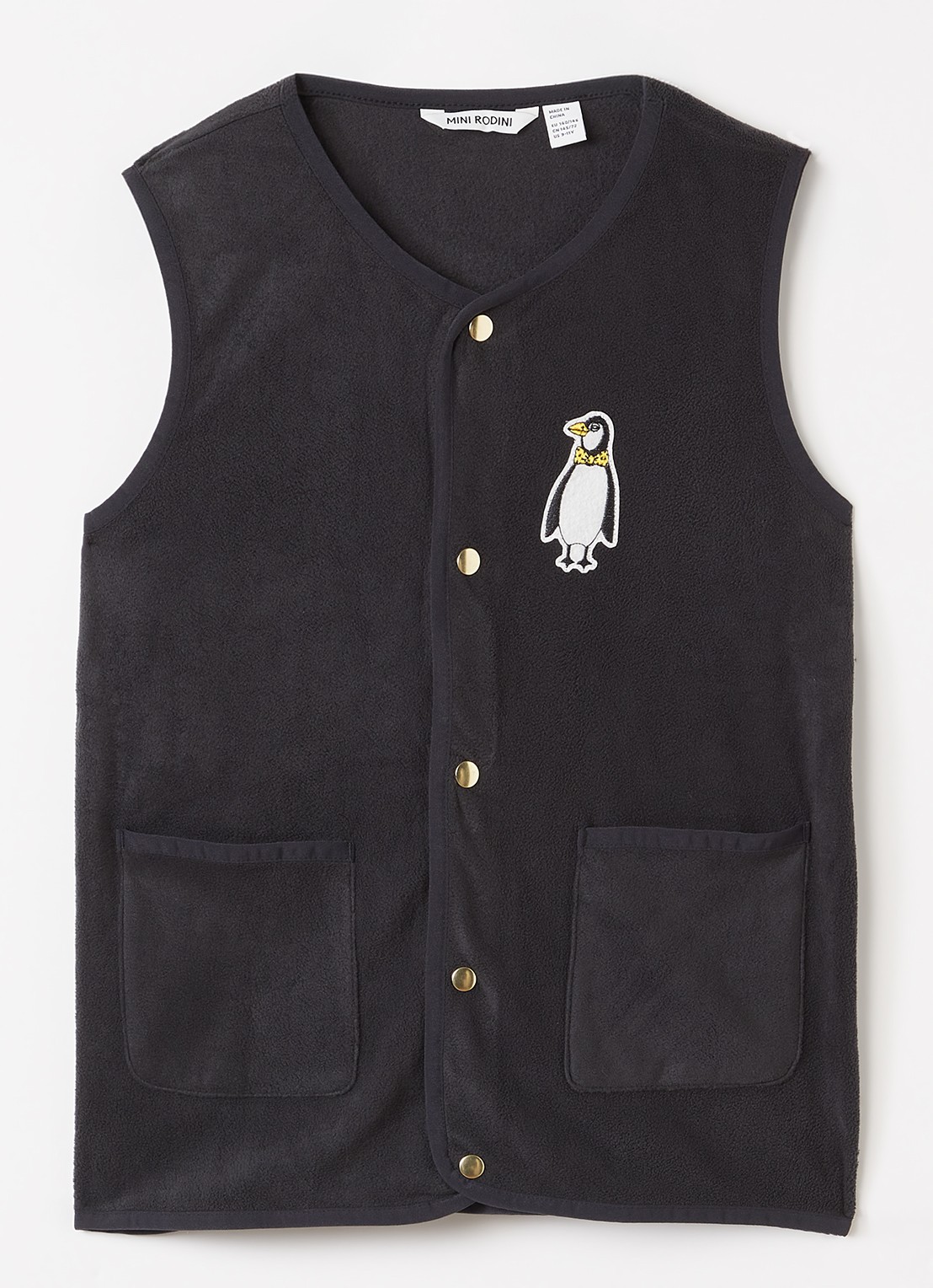 Mini Rodini Penguin Patch gilet van fleece met applicatie - voorkant zwart