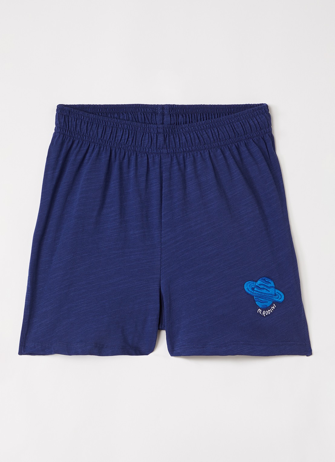 Mini Rodini Planet straight fit korte broek met logo - voorkant donkerblauw
