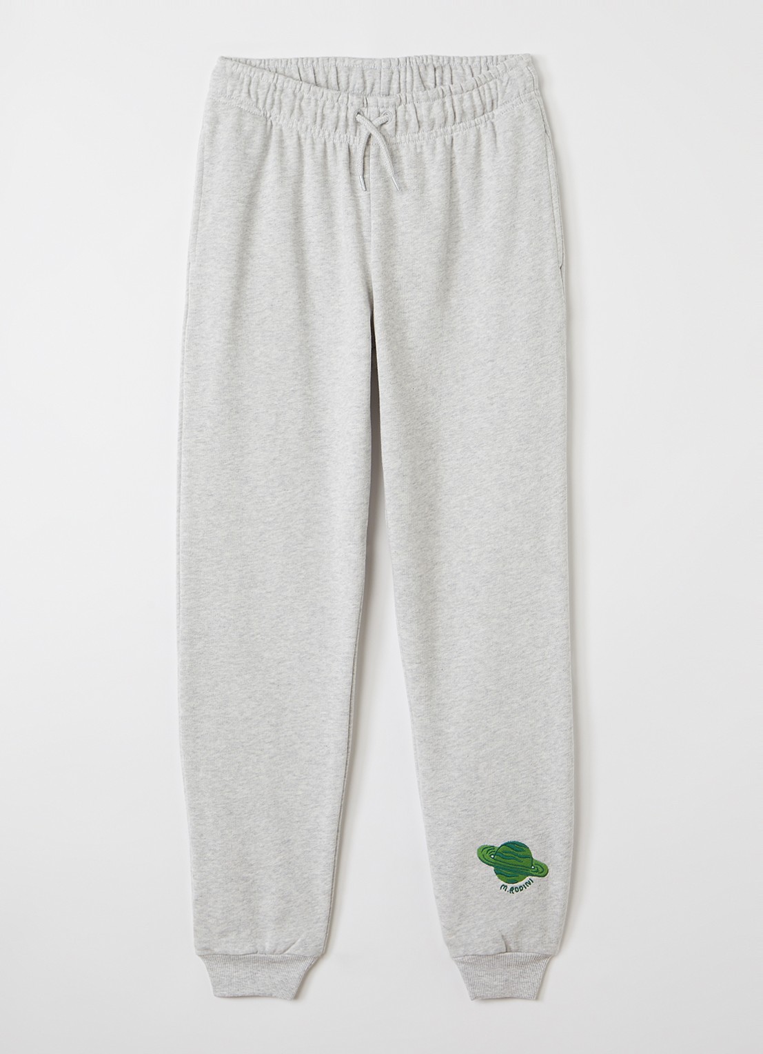 Mini Rodini Planet tapered fit joggingbroek met borduring - voorkant grijsmele