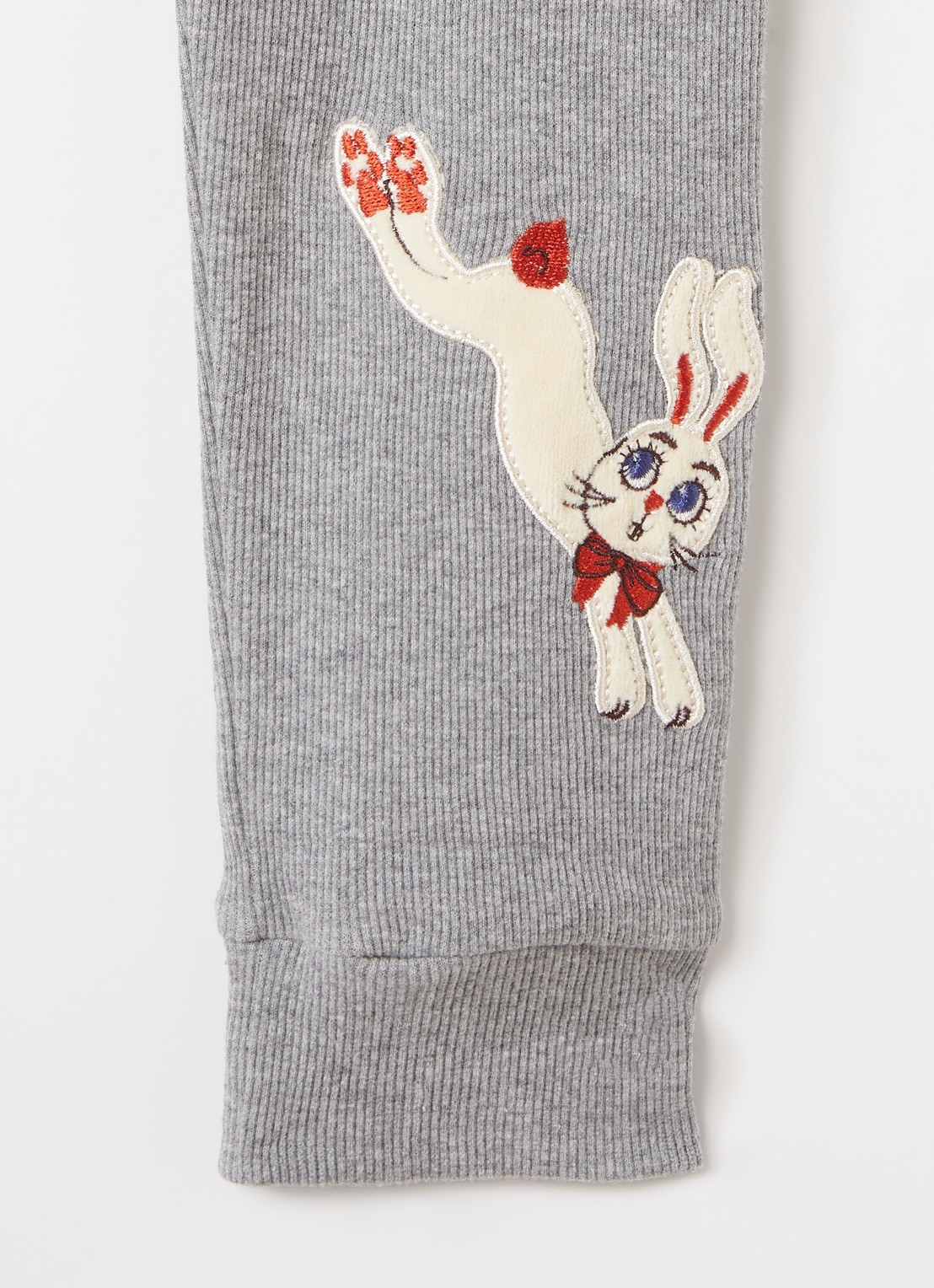 Mini Rodini Rabbit Application ribgebreide slim fit legging met applicatie - detail middengrijs