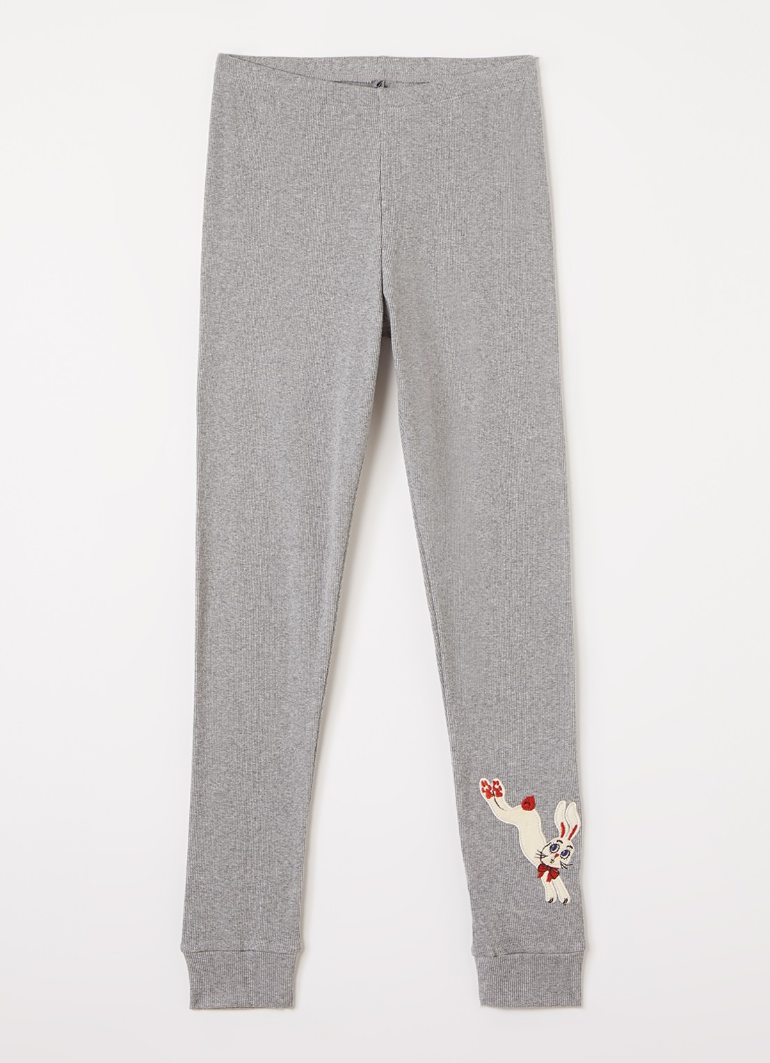 Mini Rodini Rabbit Application ribgebreide slim fit legging - voorkant 5 middengrijs