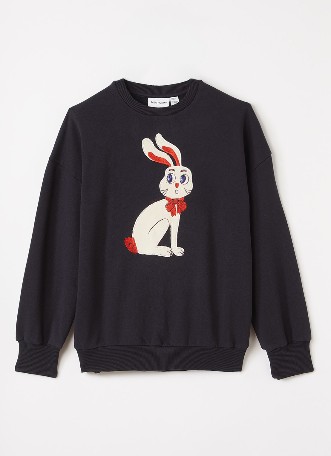 Mini Rodini Rabbit Application sweater met applicatie - voorkant zwart