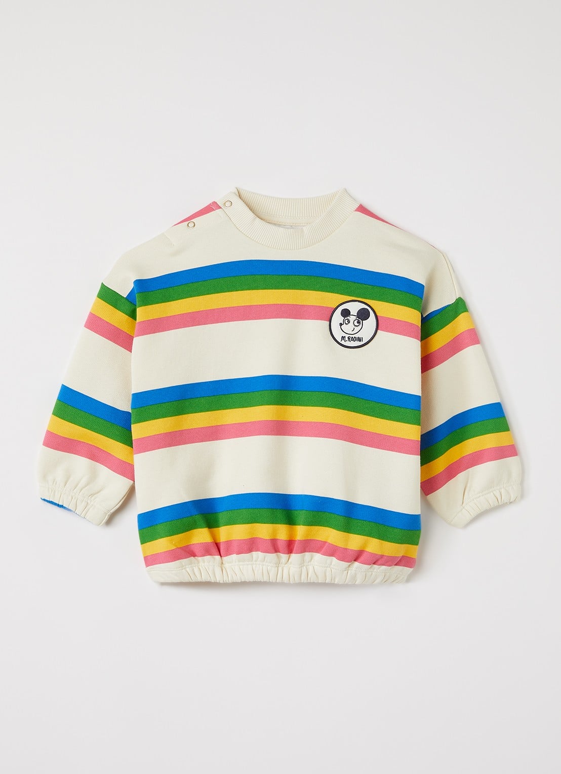 Mini Rodini Ritsratz sweater met streepprint  - voorkant creme