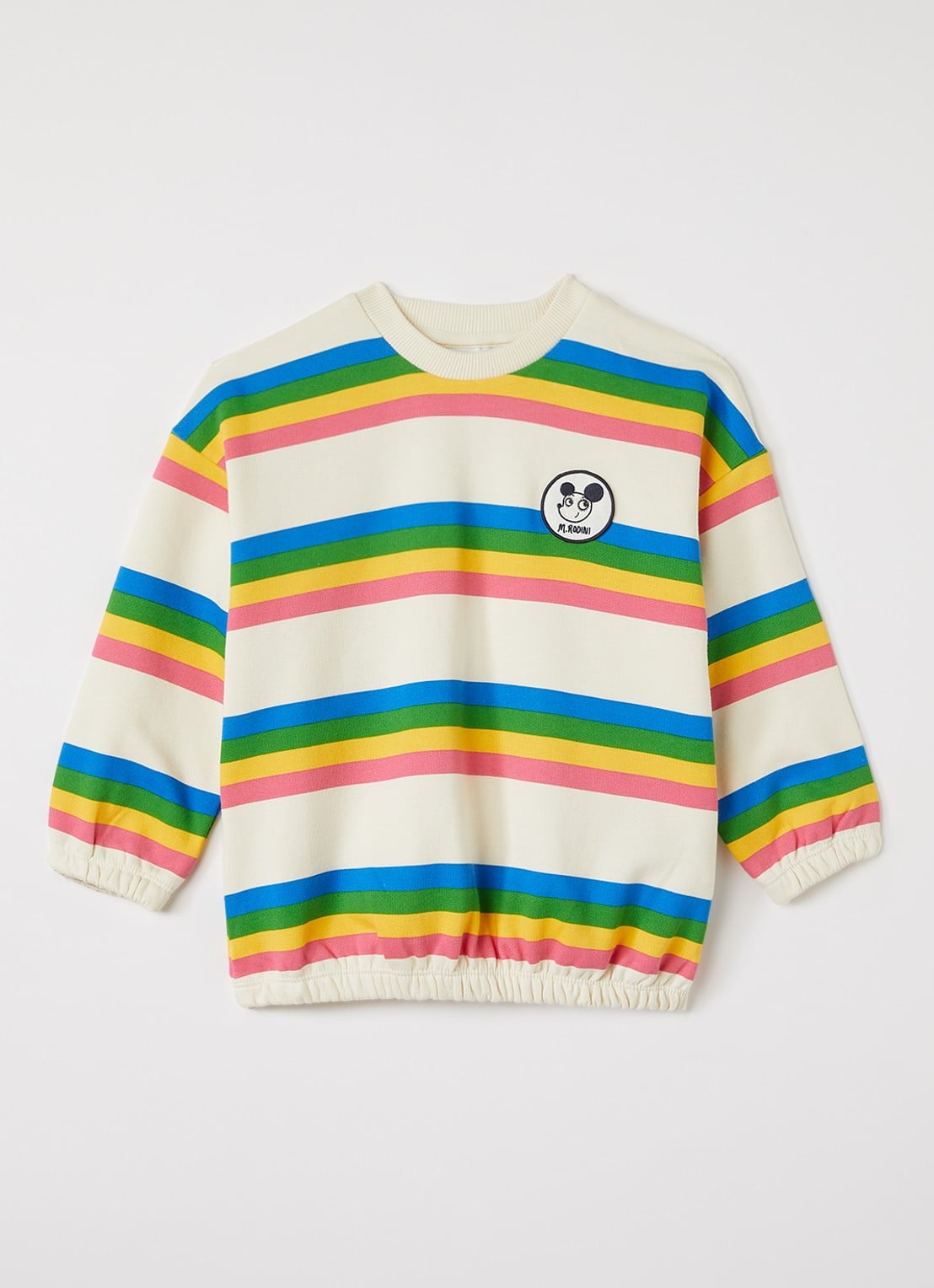 Mini Rodini Ritsratz sweater met streepprint  - voorkant 3 creme