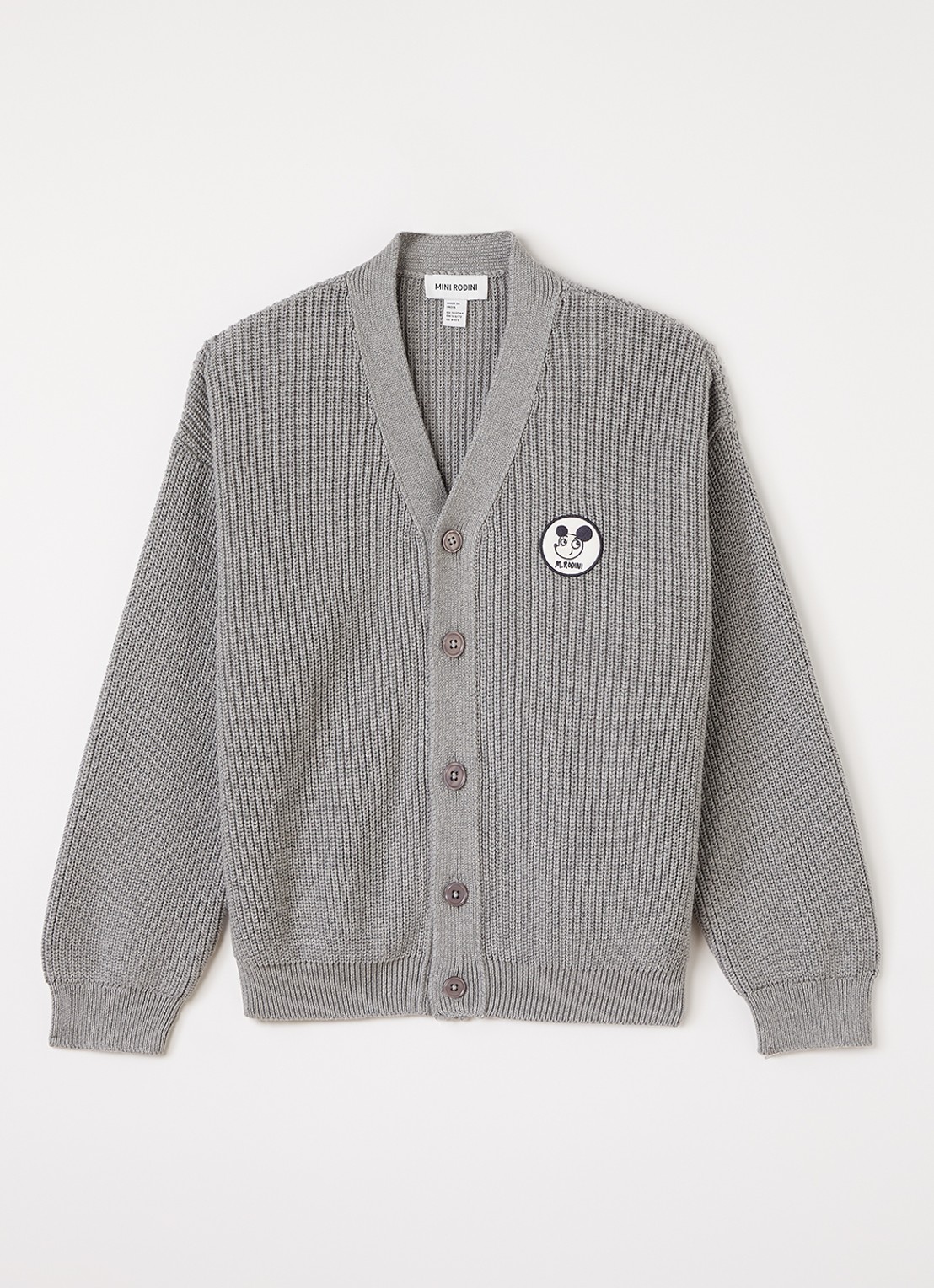 Mini Rodini Ritzratz ribgebreid vest met borduring - voorkant 2 grijsmele