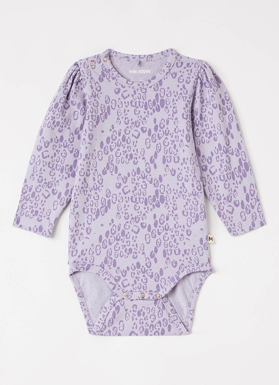 Mini Rodini Romper met panterprint - voorkant lichtpaars