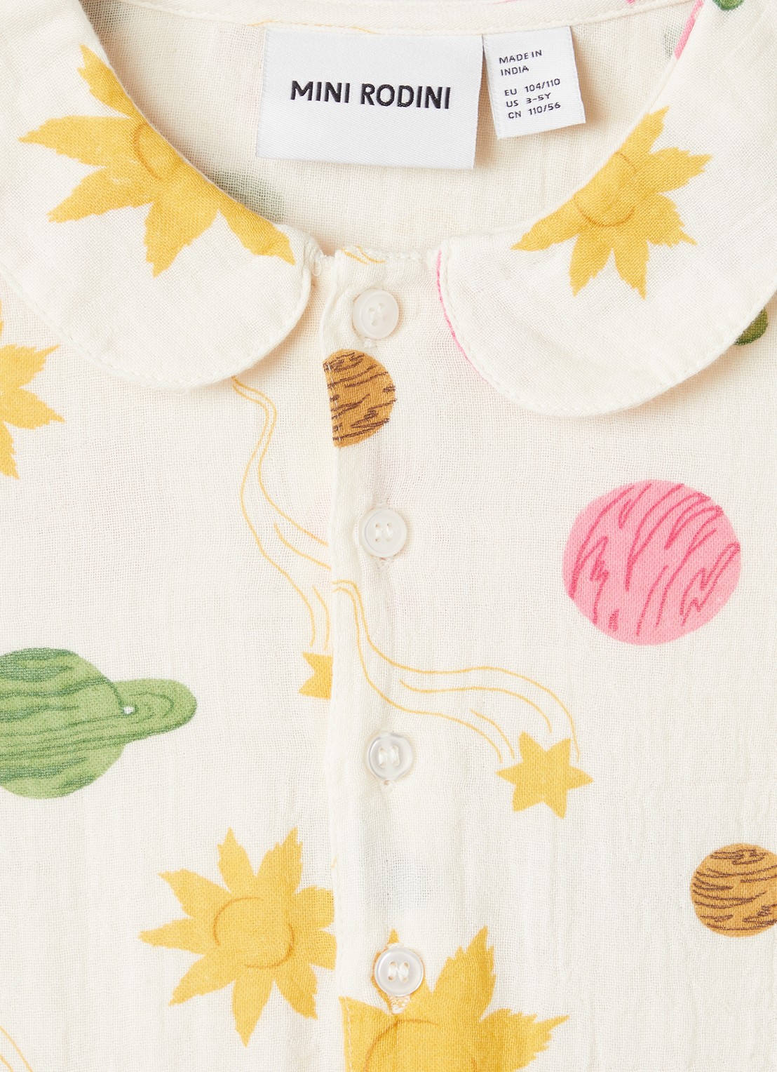Mini Rodini Space jurk met print - detail gebroken wit