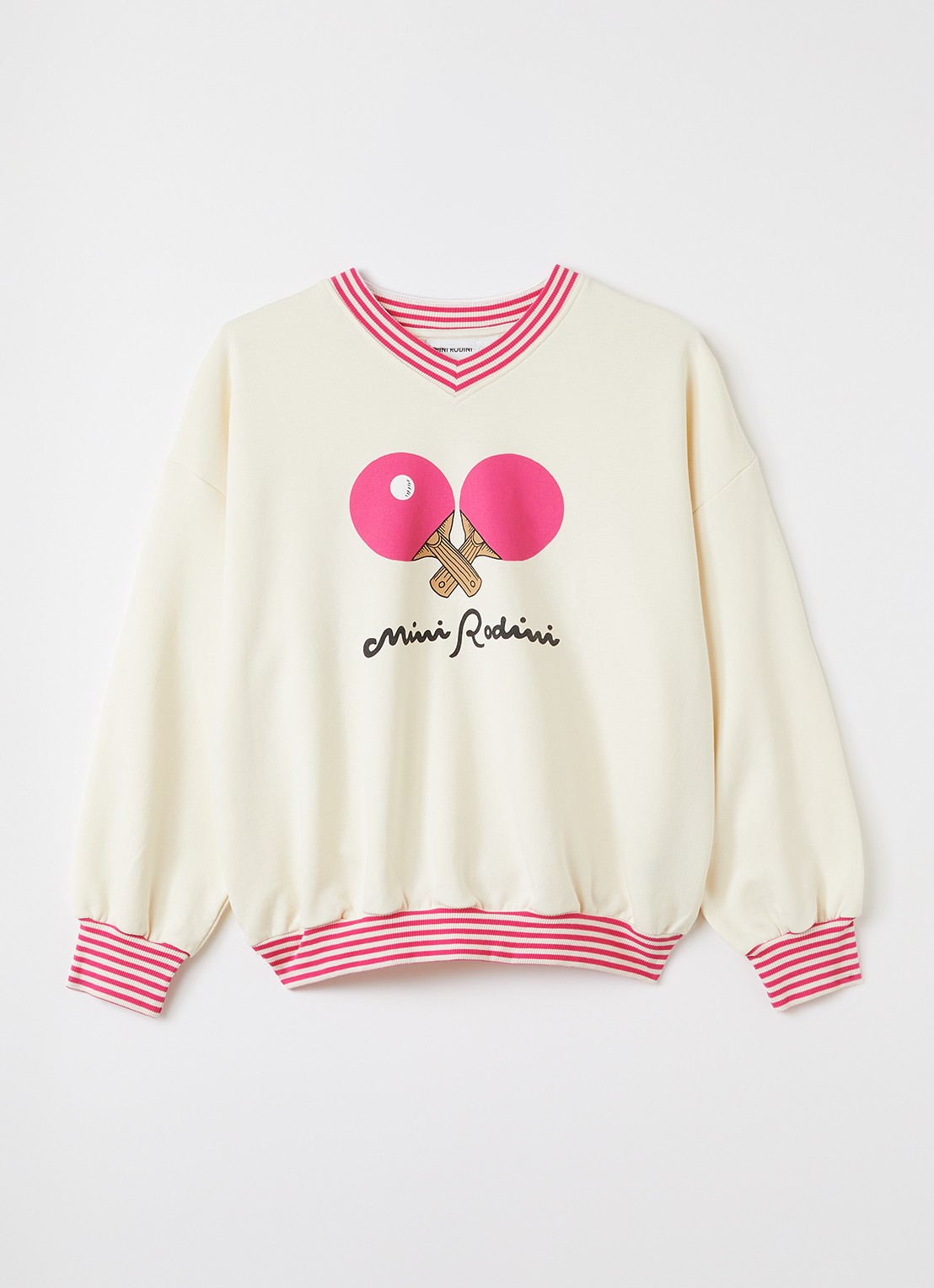 Mini Rodini Sweater met logoprint - voorkant gebroken wit