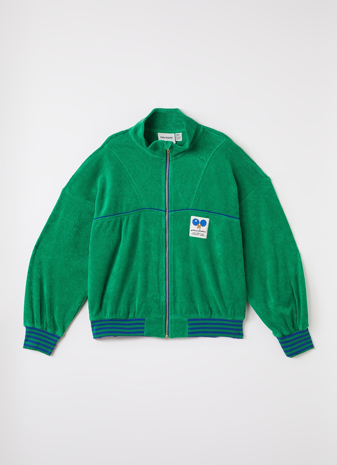 Mini Rodini Table Tennis sweatvest van badstof - voorkant 2 groen