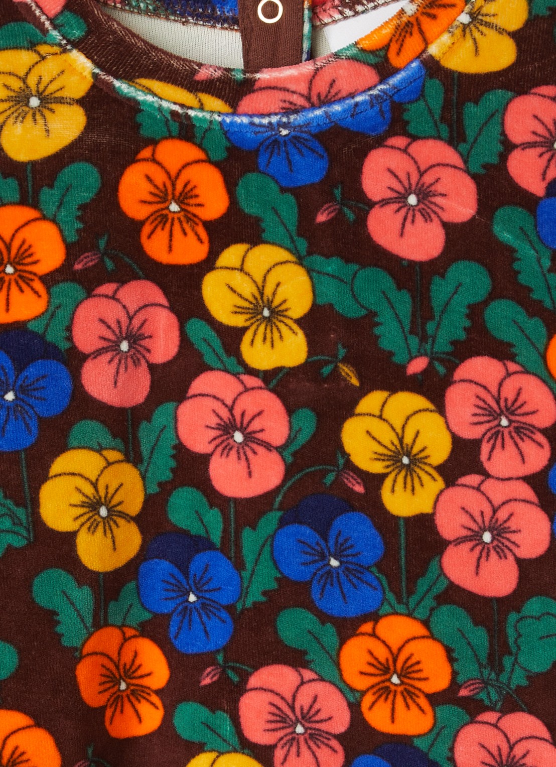 Mini Rodini Violas jurk van fluweel met bloemenprint - detail 3 roodbruin