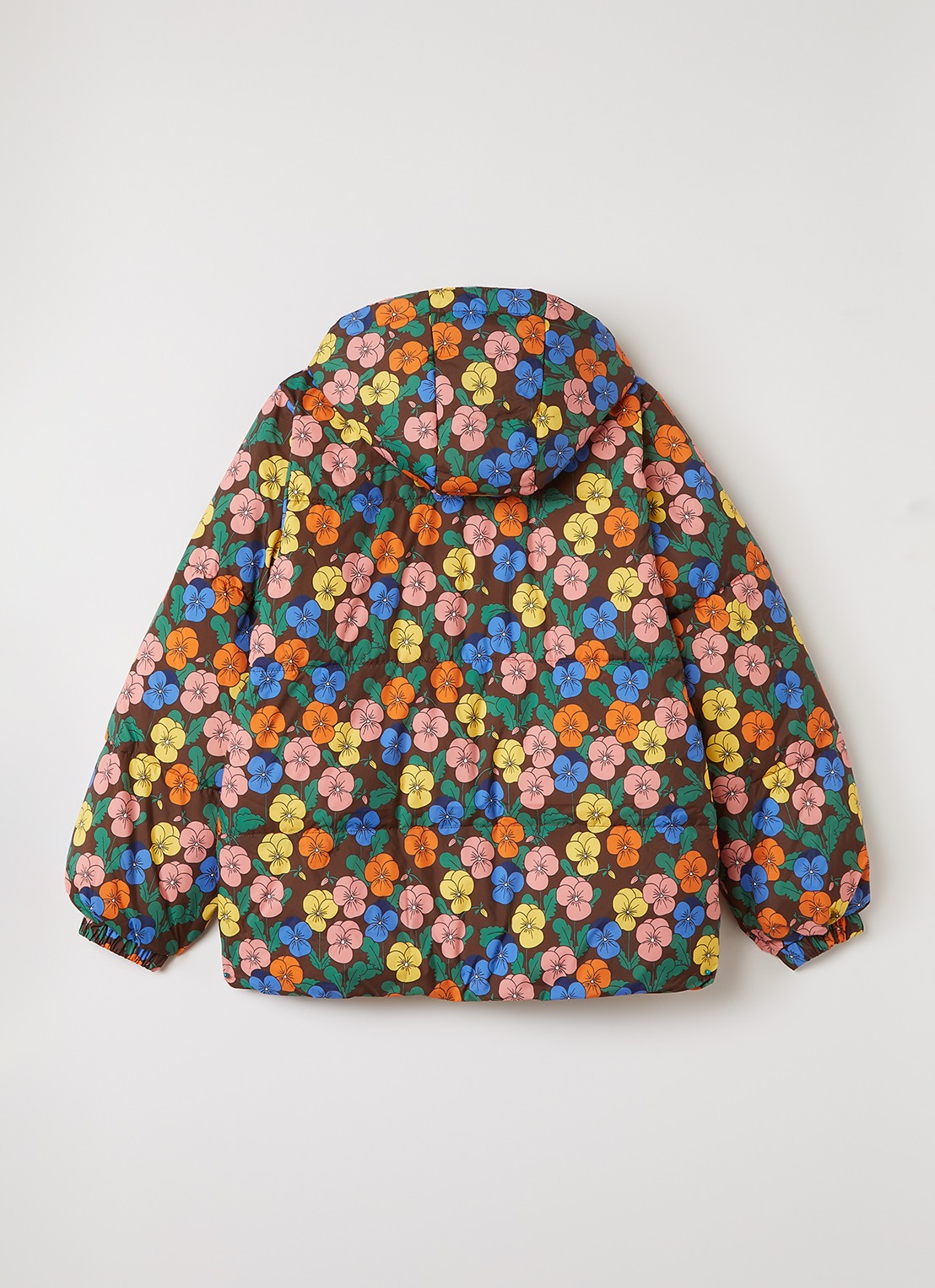 Mini Rodini Violas puffer jack met bloemenprint - achterkant 3 bruin