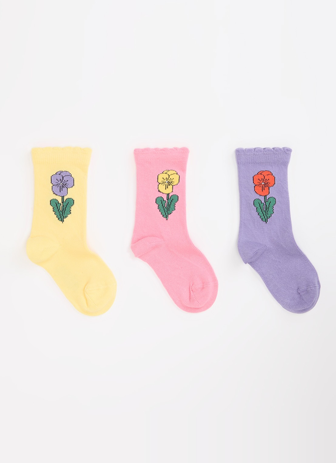 Mini Rodini Violas sokken met bloemenprint in 3-pack - voorkant multicolor