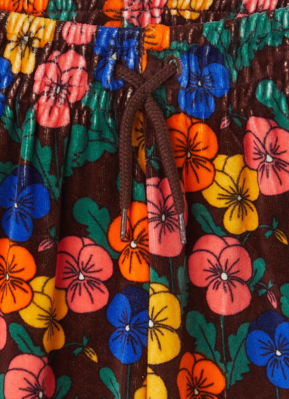 Mini Rodini Violas wide fit joggingbroek van fluweel met bloemenprint - detail 3 roodbruin