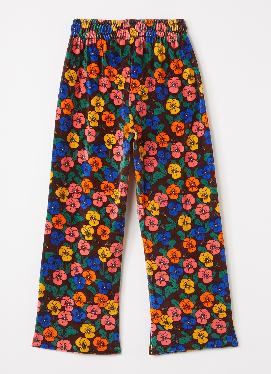 Mini Rodini Violas wide fit joggingbroek van fluweel met bloemenprint - voorkant 2 roodbruin