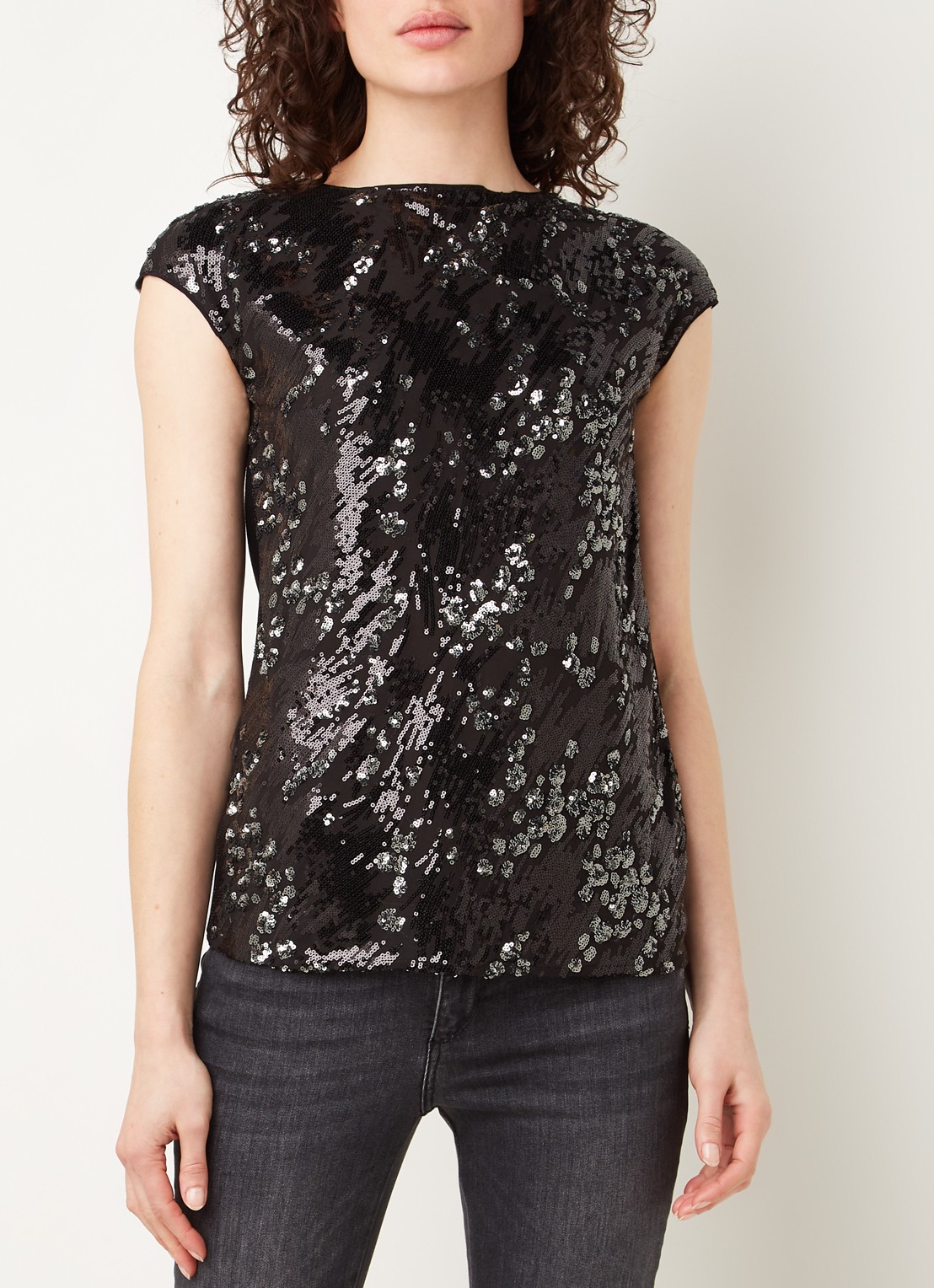 Mint Velvet Mouwloze top met pailletten en cut-out detail - detail 4 zwart