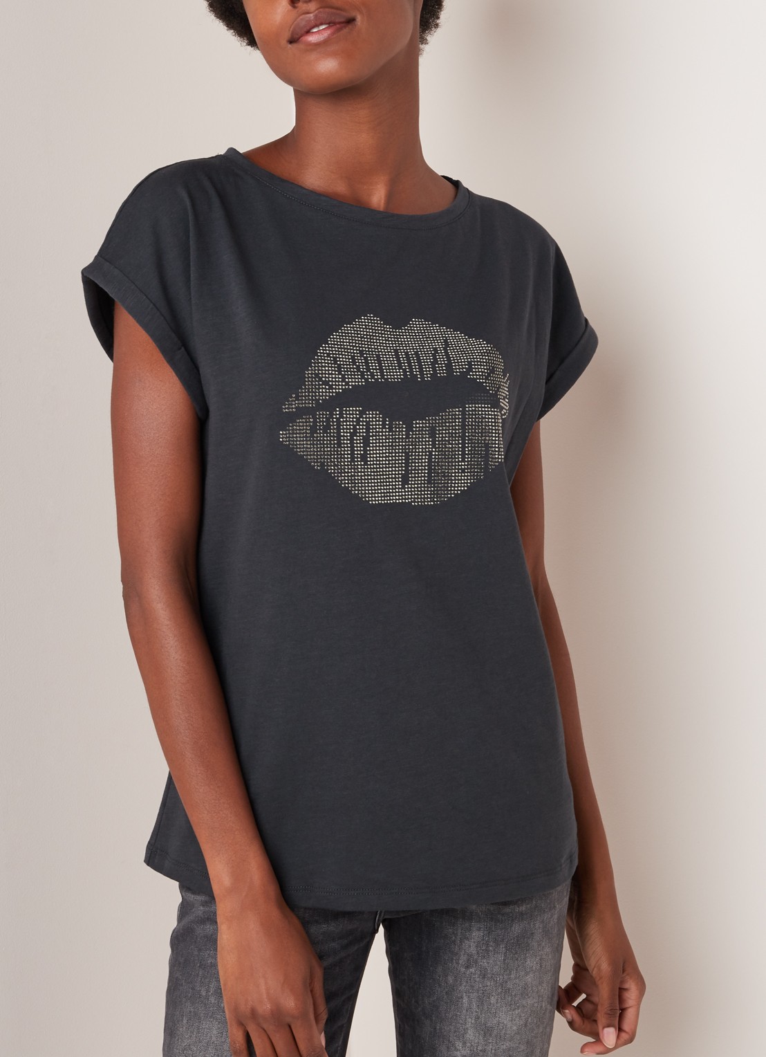 Mint Velvet T-shirt met studs - detail 2 donkergrijs