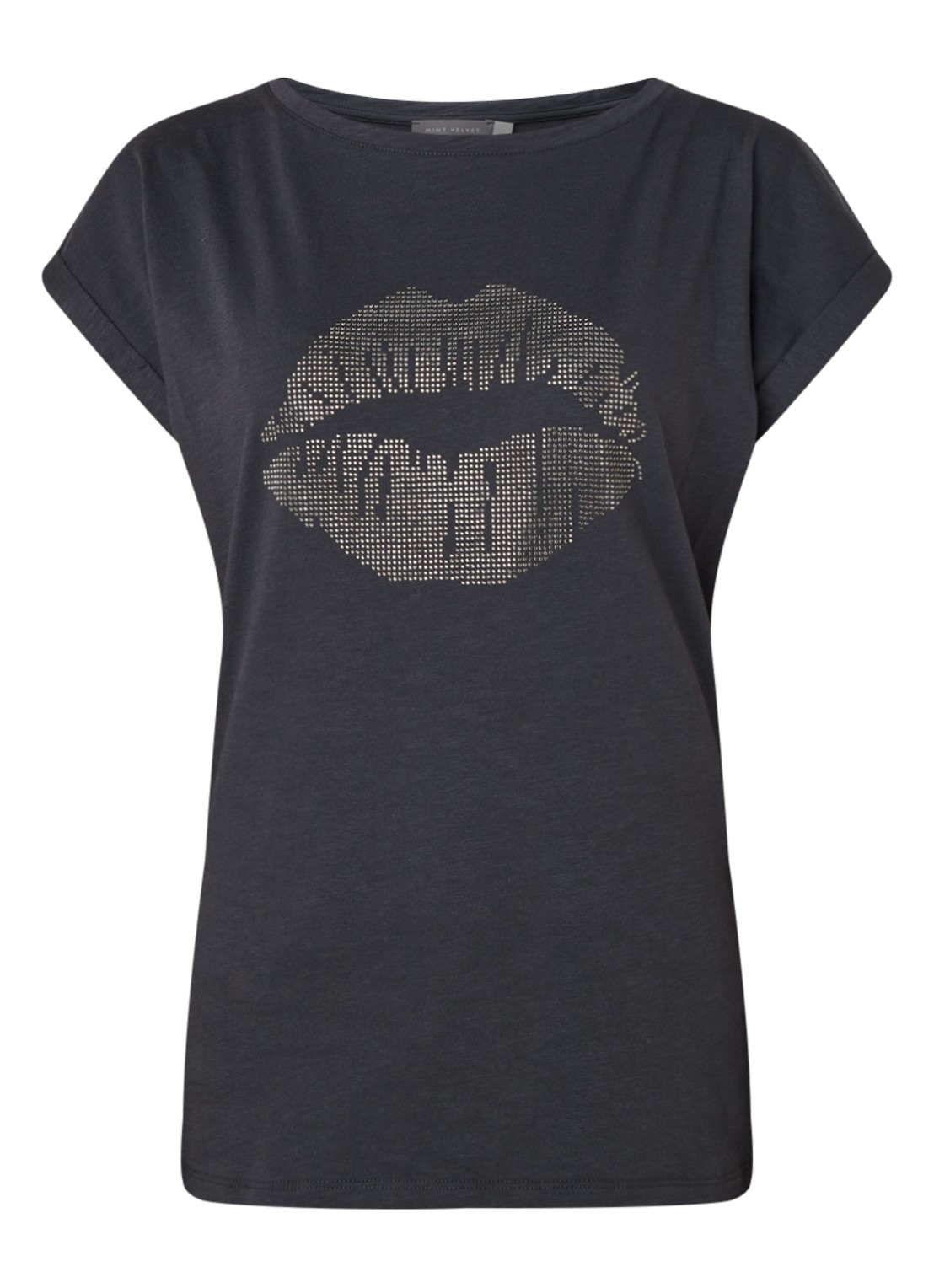 Mint Velvet T-shirt met studs - voorkant 3 donkergrijs