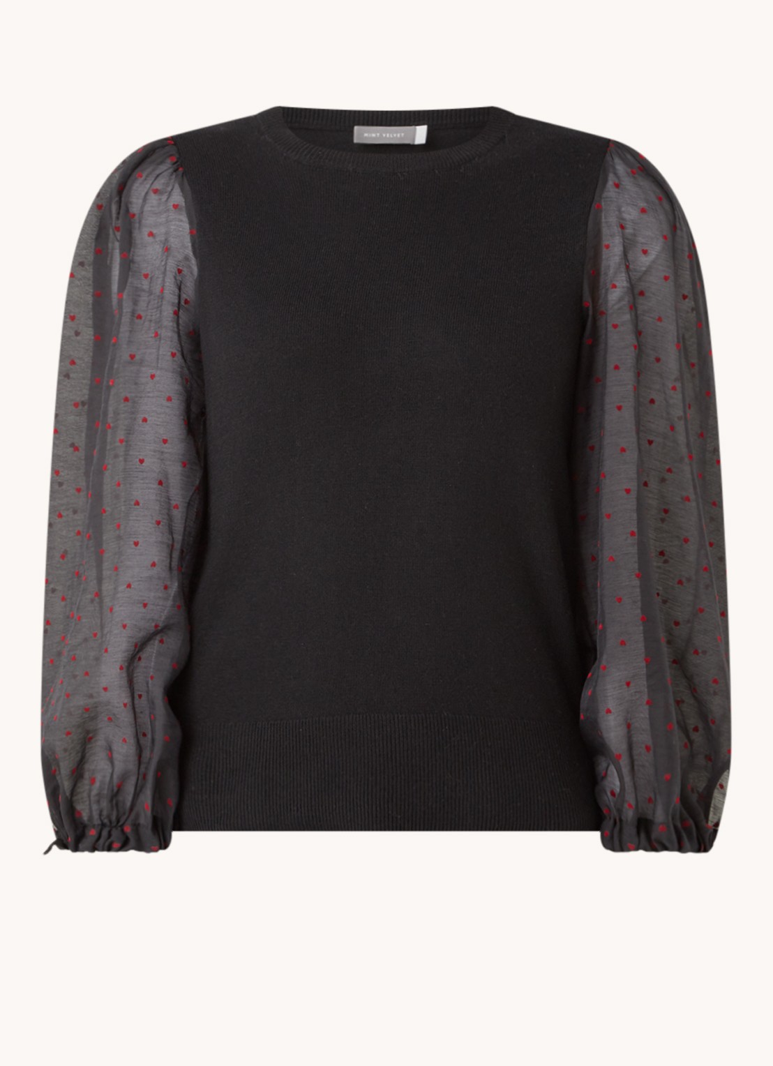 Mint Velvet Top in kasjmierblend met pofmouw - voorkant zwart