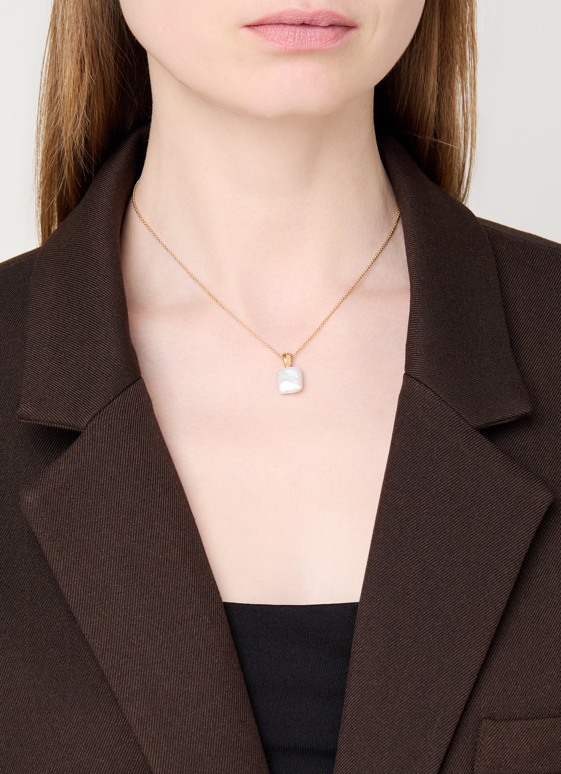 Missoma Square Pearl Baya ketting verguld - voorkant 2 goud