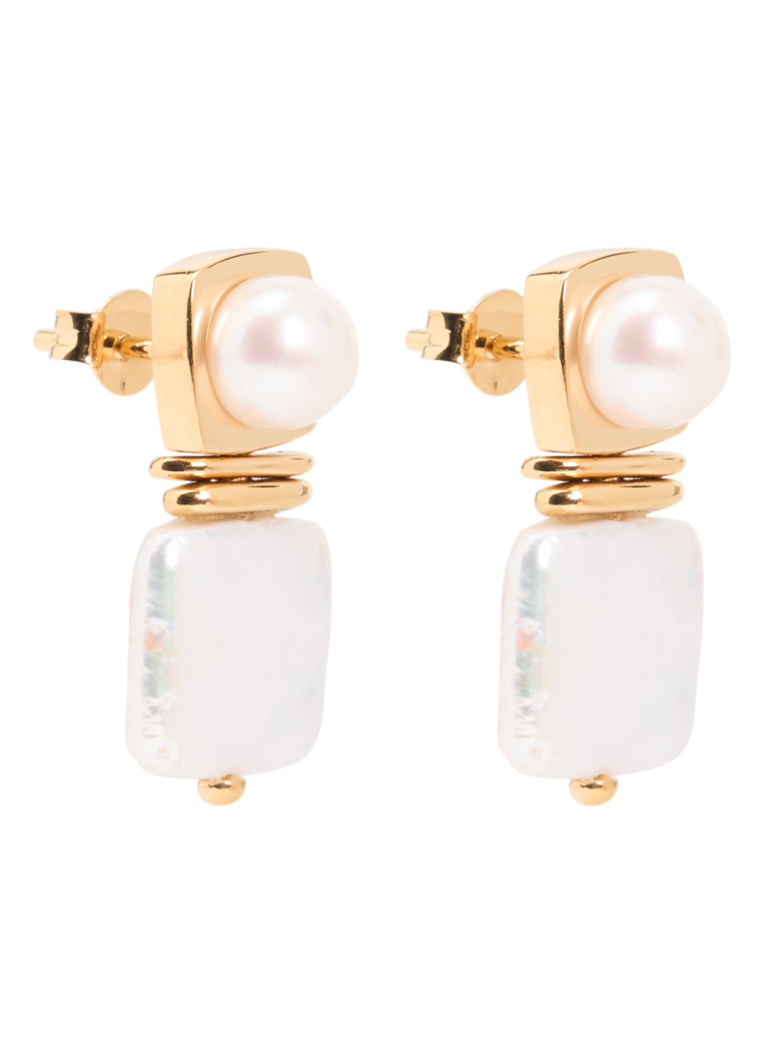 Missoma Square Pearl Stud oorstekers - voorkant goud