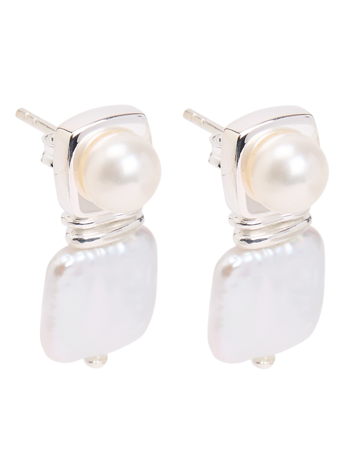 Missoma Square Pearl Stud oorstekers - voorkant 3 zilver