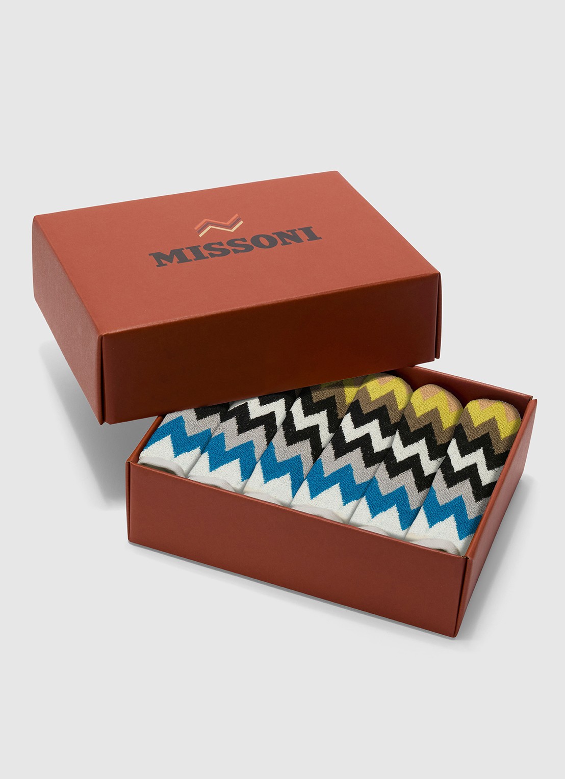 Missoni Best gastendoek - 30 x 30 cm set van 6 in geschenkverpakking - voorkant 2 oranjebruin
