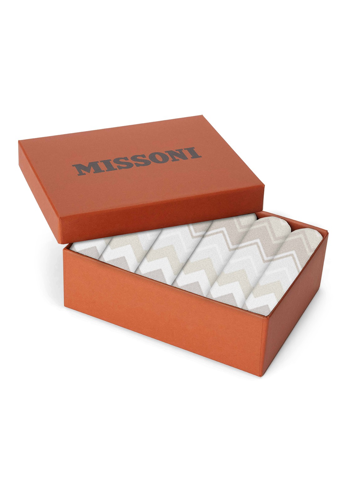 Missoni Giacomo gastendoek - 30 x 30 cm set van 6 in geschenkverpakking - voorkant beige
