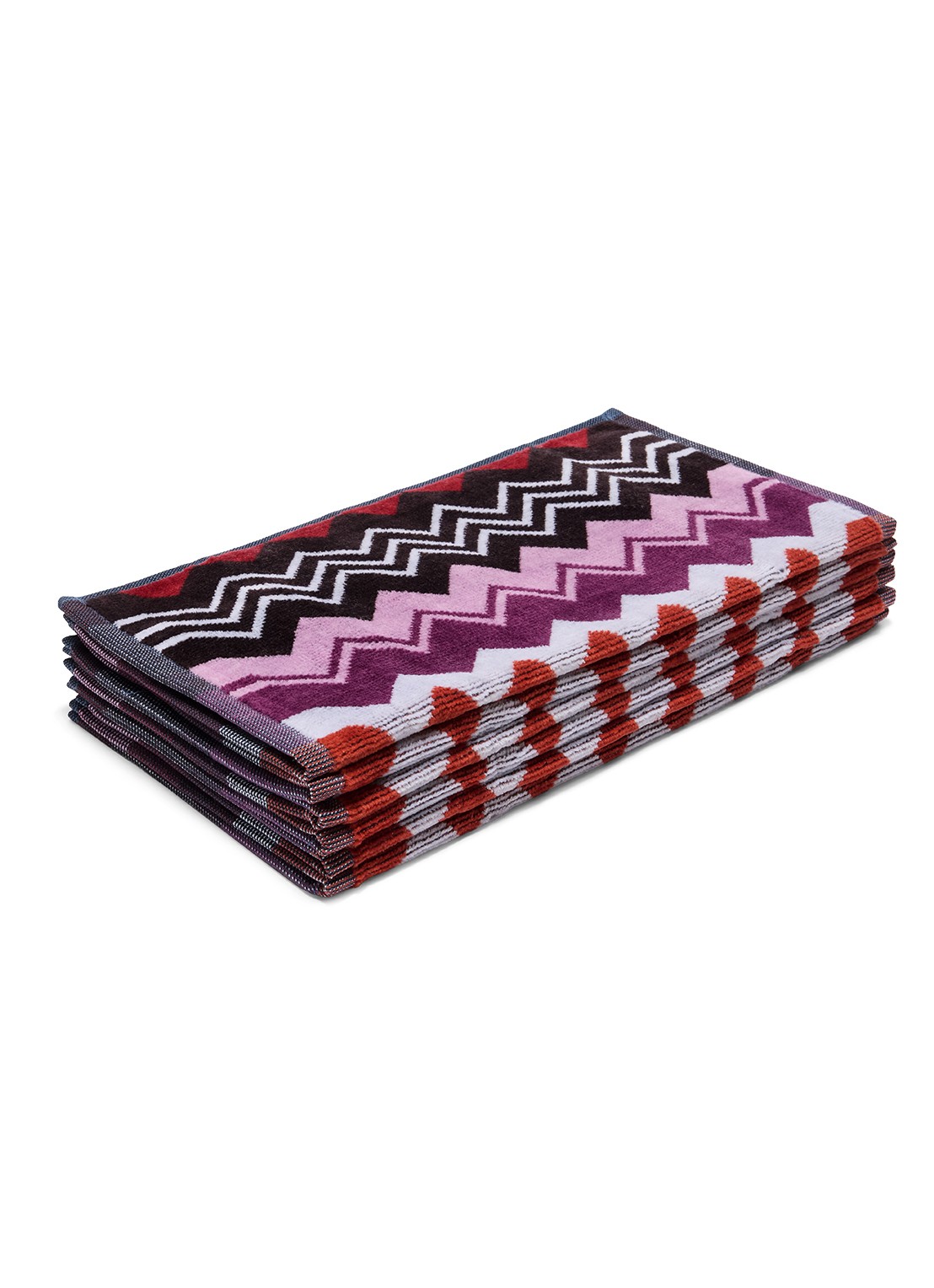 Missoni Giacomo gastendoek - 30 x 30 cm set van 6 in geschenkverpakking - voorkant 3 bordeauxrood
