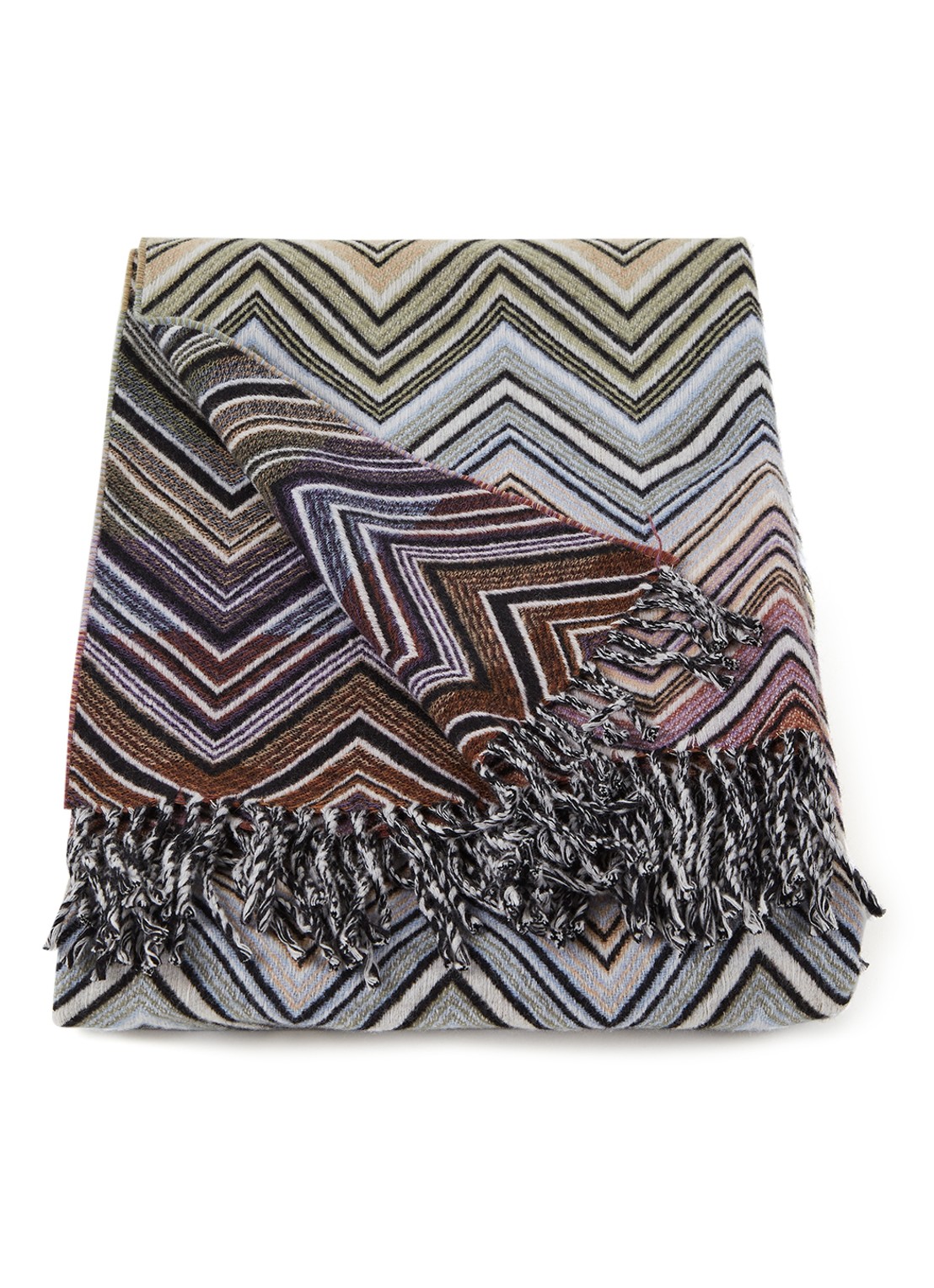 Missoni Perseo plaid van wol 130 x 190 cm - voorkant 2 bruin