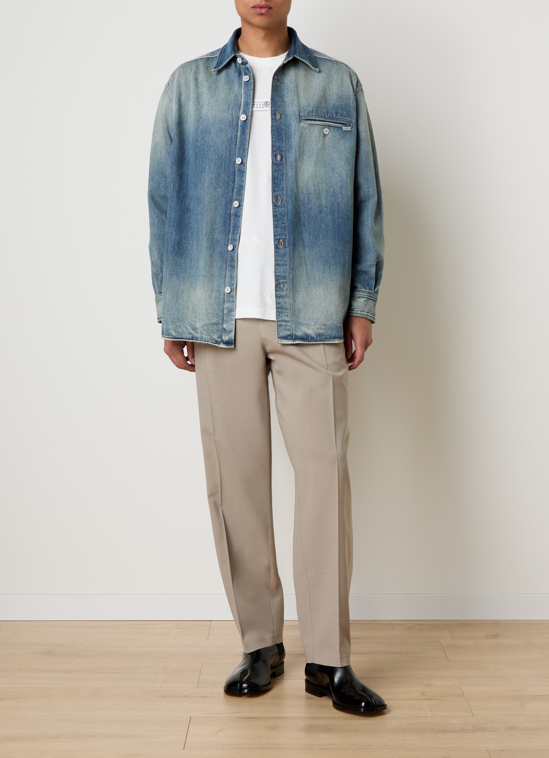 MM6 Regular fit overhemd van denim met borstzak - voorkant 5 staalblauw