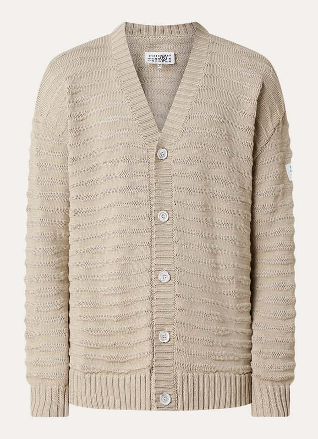 MM6 Vest met opengewerkt dessin en logo - voorkant donkerbeige