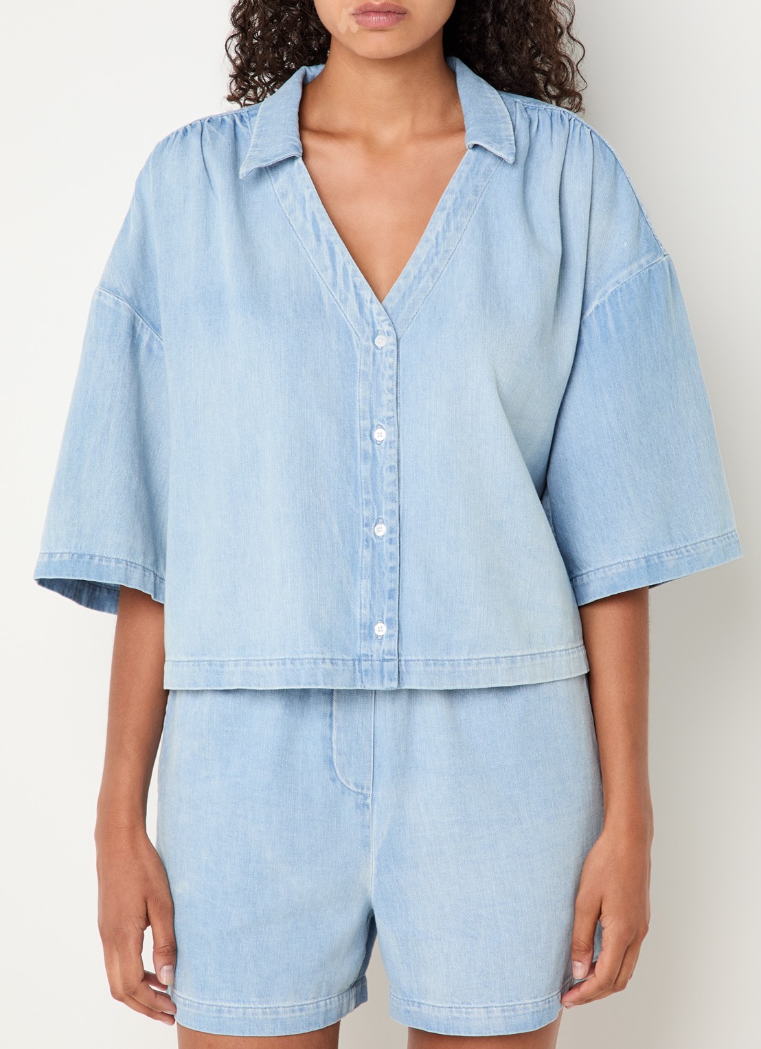 Modström Alvar blouse van chambray - detail lichtblauw