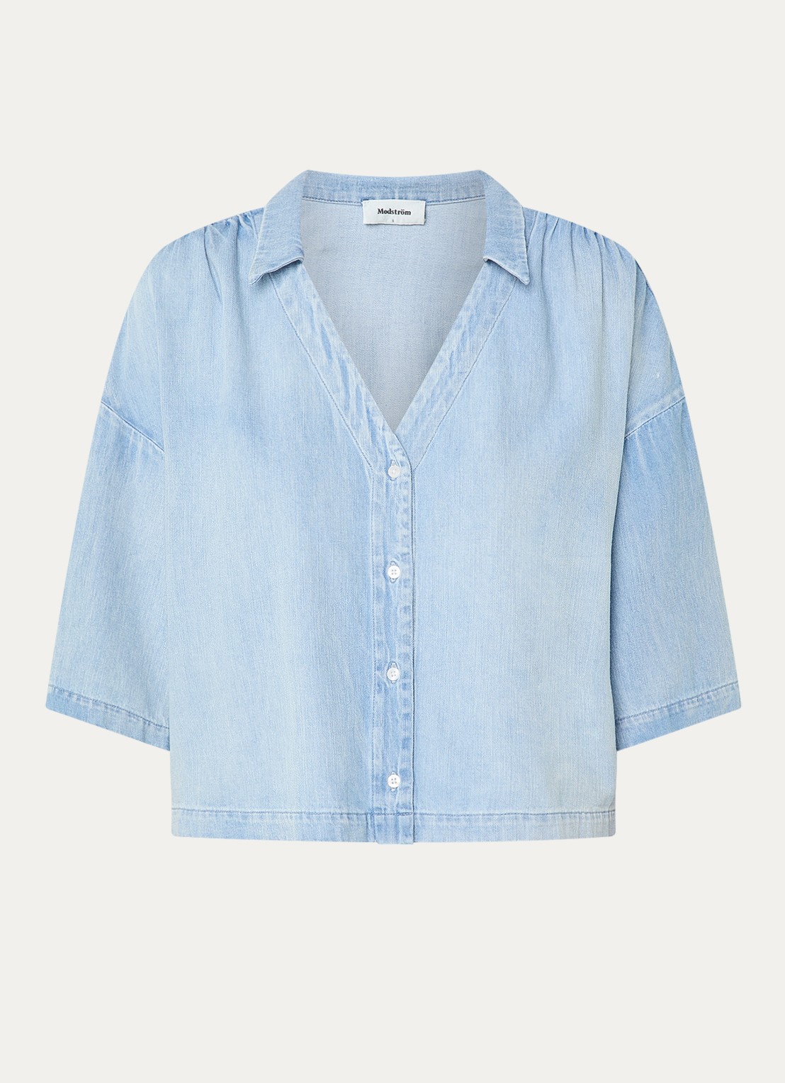 Modström Alvar blouse van chambray - voorkant 3 lichtblauw