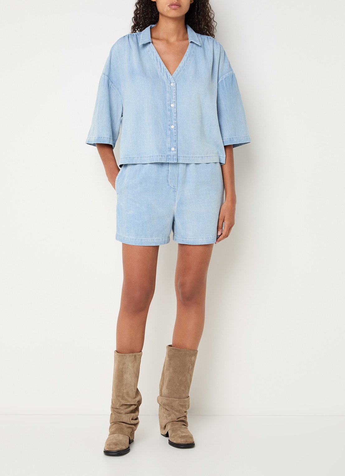 Modström Alvar blouse van chambray - voorkant 4 lichtblauw